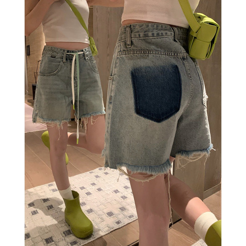 High Waist Wide Leg Denim Shorts with a Trendy Raw Edge Finish