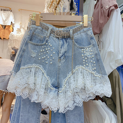 High-Waisted Shorts with Diamond Accents fo Korean Fashion Statement