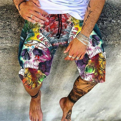 Skull Pattern Printing Digital 3D Men's Casual กางเกงชายหาดแห้งเร็ว