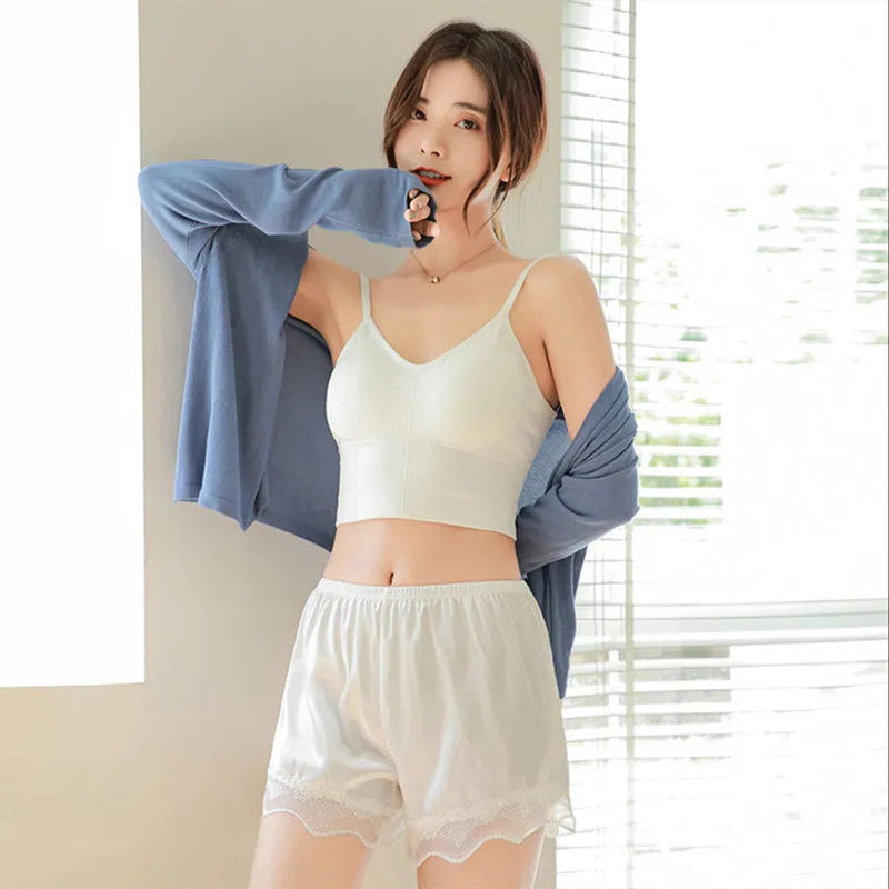 Women's Ice Silk Seamless Outer Wear Lace Loose Shorts