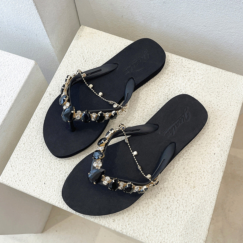 Women's Fashion Flip-Flops with Rhinestone Detailing