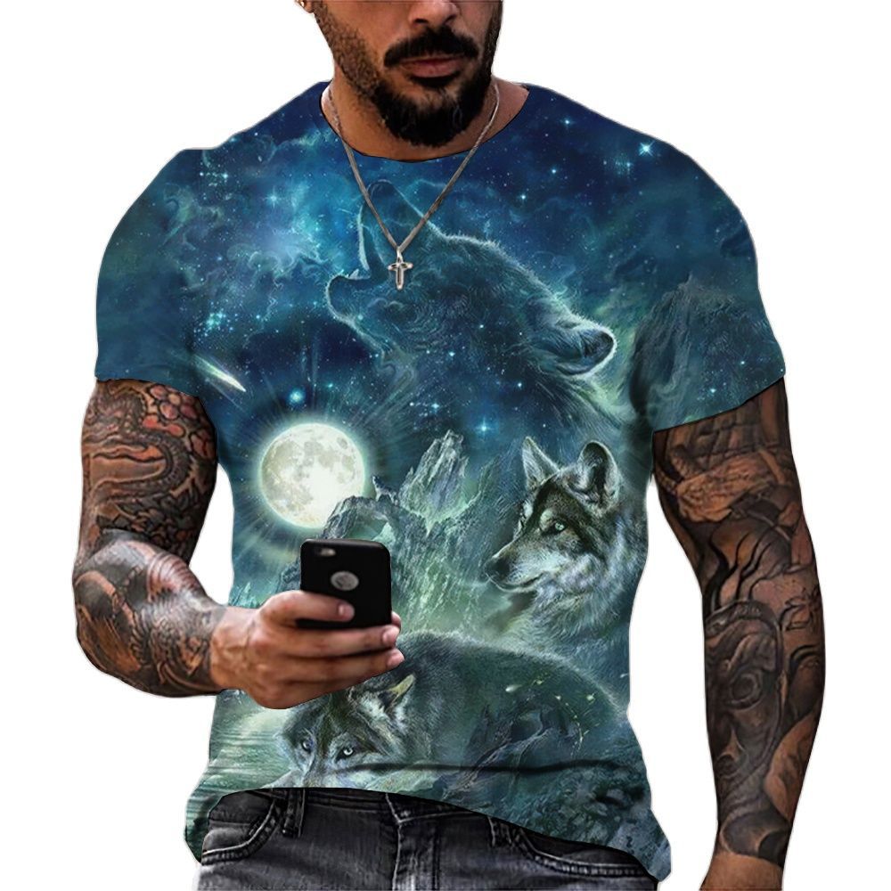 Men's Wolf Head 3D Printed T-shirt for a Bold Statement