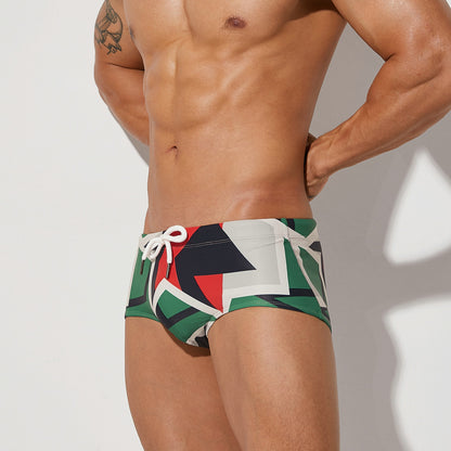 Fashionable Digital Geometric Boxer Swim Shorts for Men