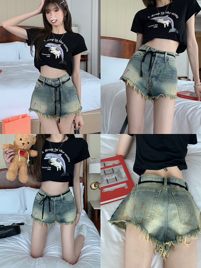 High Waist Denim Shorts for Women with a Raw Edge