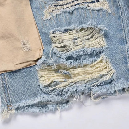 Big Hole Raw Fringed Tassel Wash Whisker Shorts for a Trendy Look