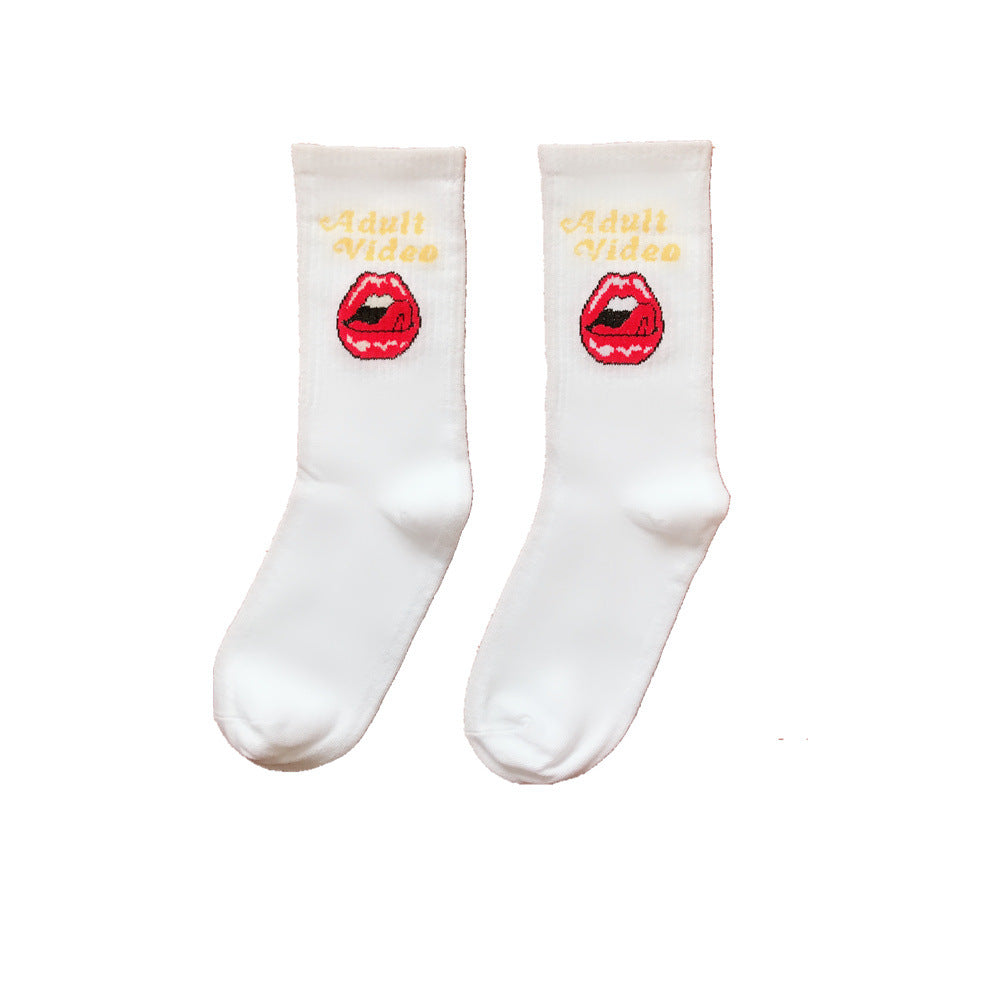 Trendy INS Street Fashion Skateboarding Socks with Letters and Lips