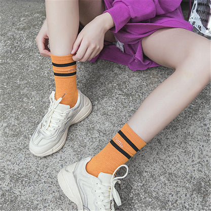 Letter-Embroidered Tube Socks-Casual Tide Style for Everyday Comfort