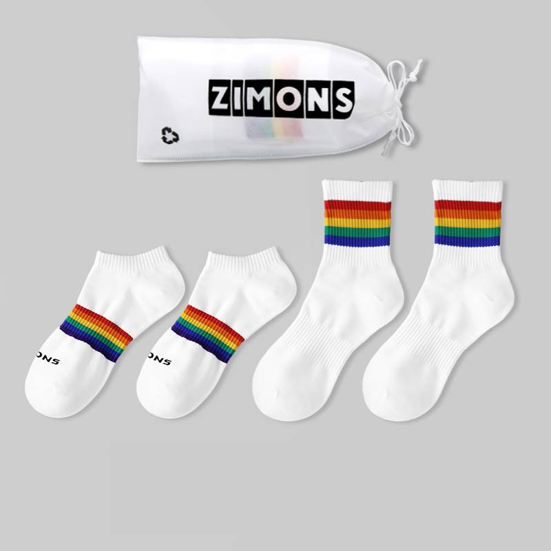 Thin Men's Short-Tube Rainbow Socks in Soft Cotton-Colorful Comfort