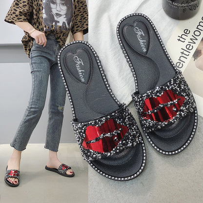 Lip Rhinestone Slippers for a Glamorous Touch with Sparkle in Style