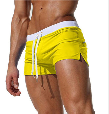 Men's Solid Color Swimming Trunks with Fashionable Back Pocket Design