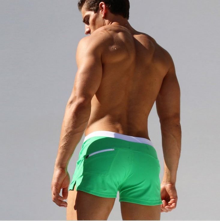 Men's Solid Color Swimming Trunks with Fashionable Back Pocket Design