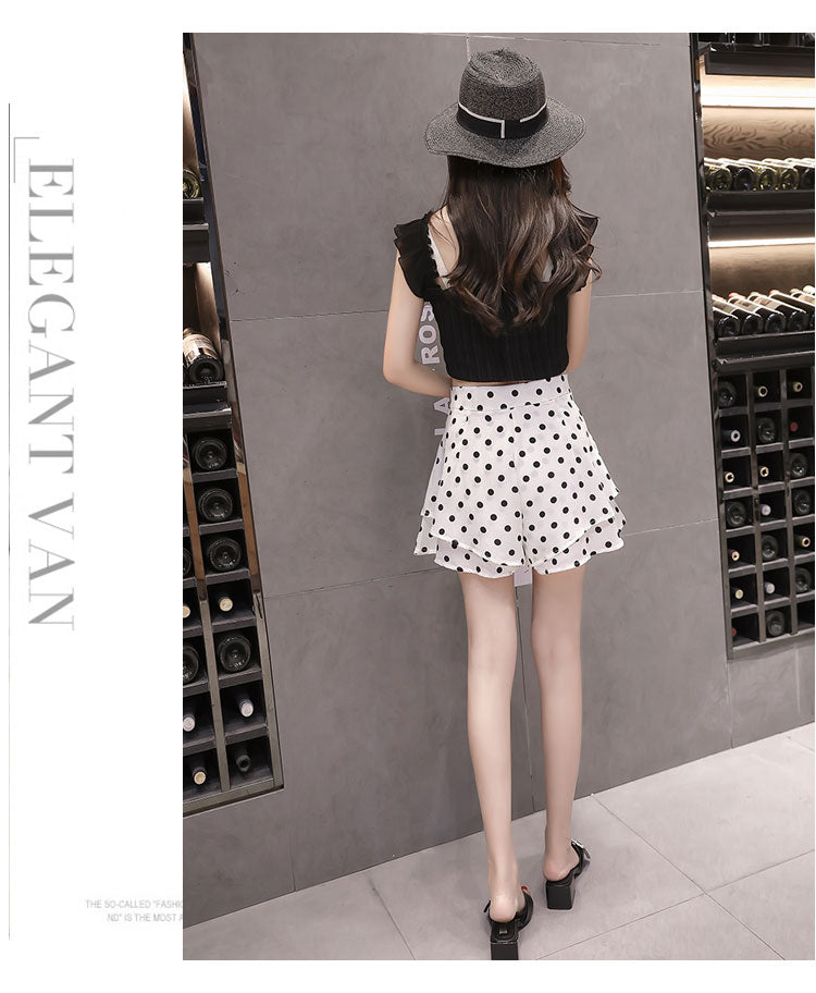 Casual High-Waist Polka Dot Skirt Shorts-Effortlessly Stylish