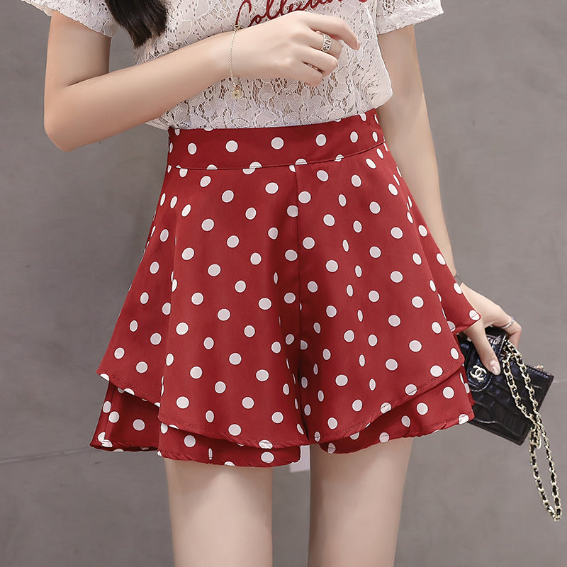 Casual High-Waist Polka Dot Skirt Shorts-Effortlessly Stylish