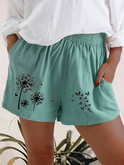 High-Waist Cotton Linen Shorts with Pockets for Women