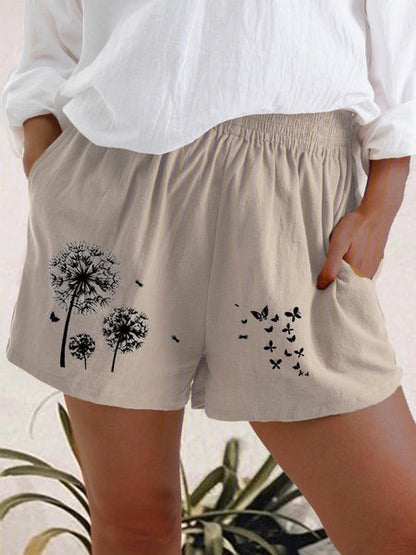 High-Waist Cotton Linen Shorts with Pockets for Women