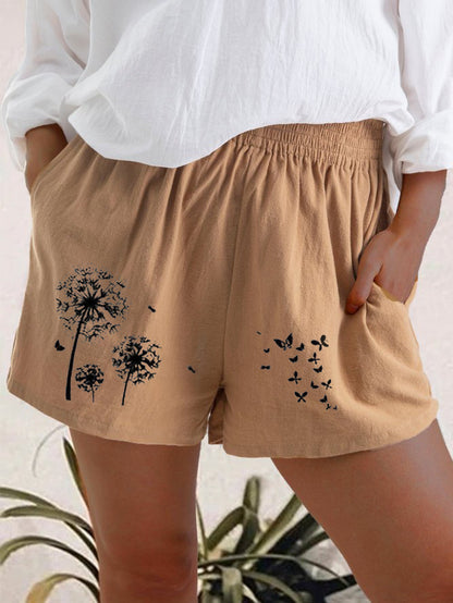 High-Waist Cotton Linen Shorts with Pockets for Women