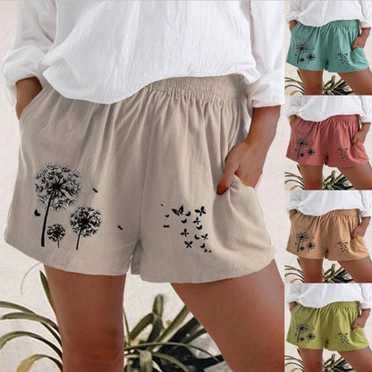 High-Waist Cotton Linen Shorts with Pockets for Women