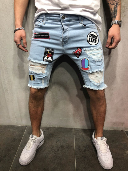 Men's Fashion-Forward Denim Shorts–Trendy Ripped Design