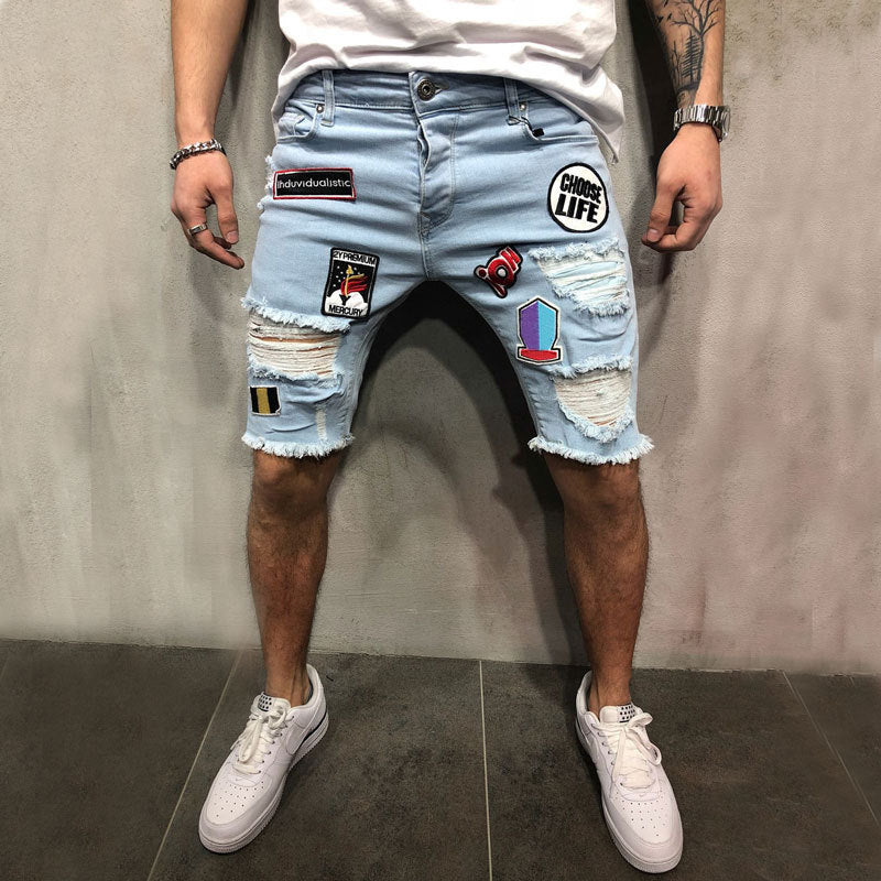 Men's Fashion-Forward Denim Shorts–Trendy Ripped Design