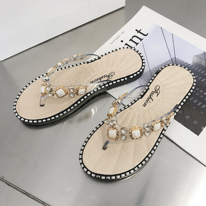 Rhinestone Fashion Flip Flops-Stylish Ins Slippers សម្រាប់រូបរាងឡូយ