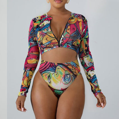 Women's Surfing Butterfly Print Swimsuit with Push-Up Design