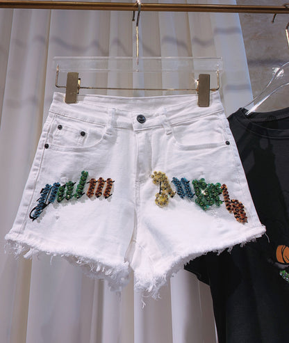 Dazzling Denim Delight: Rhinestone-Adorned Stretch Shorts for Women