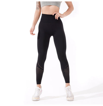 Women's Yoga Pants with Hollow Design and High Waist Elastic Tights