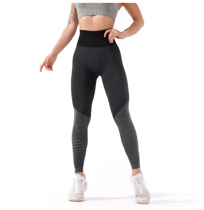 Women's Yoga Pants with Hollow Design and High Waist Elastic Tights