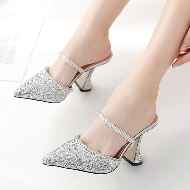 Lady's Glitter Rhinestone Slippers for a Dazzling and Glamorous Touch