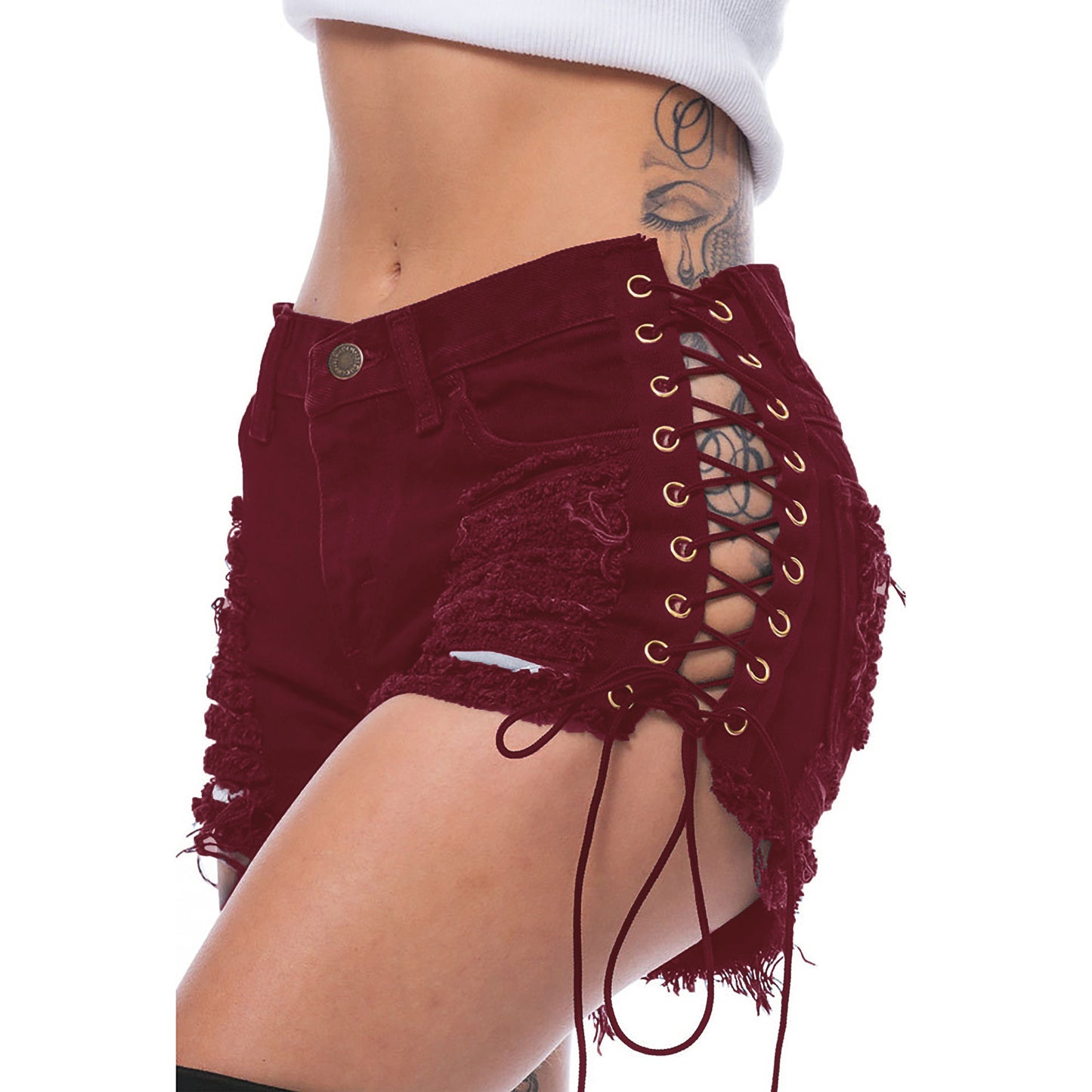 Beggar's Torn Women's Jeans-Hot Pants with Bandage Detail