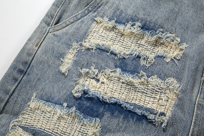 Fashion Washed Frayed Patch Denim Shorts for Trendy Casual Style