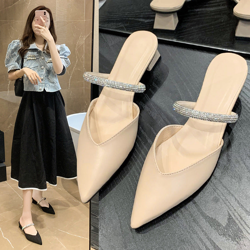 Thick-Heeled Pointed Muller Slippers for Stylish Ease