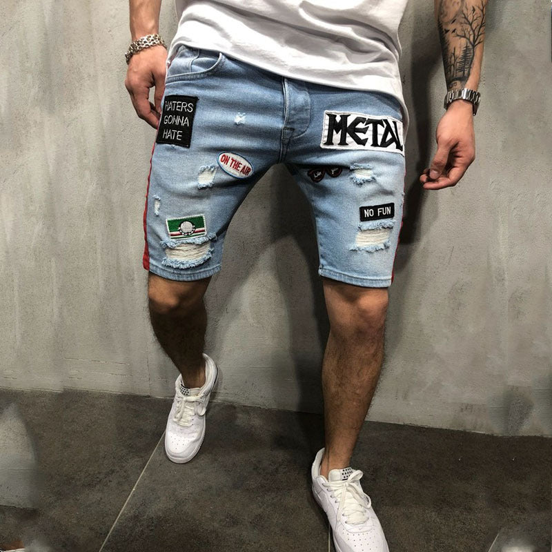 Men's Fashion Ripped Embroidered Loose Straight Jeans