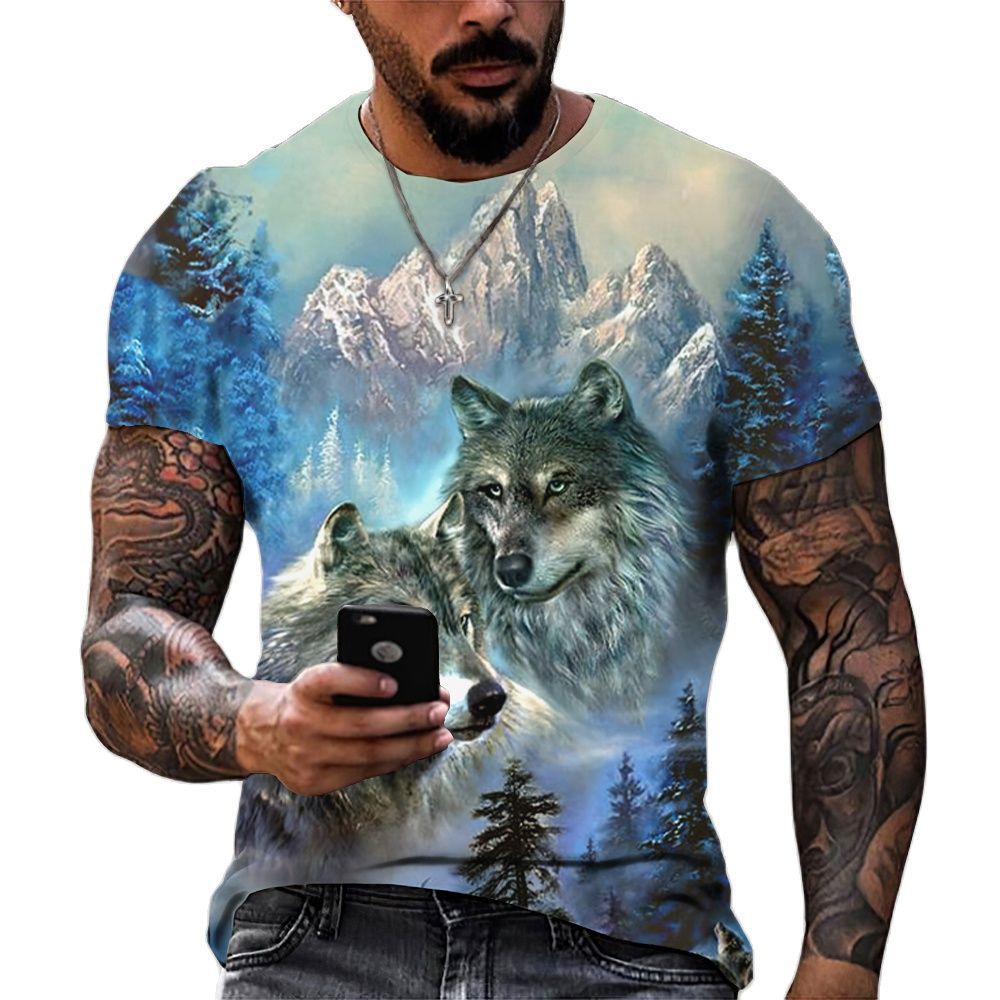 Men's Wolf Head 3D Printed T-shirt for a Bold Statement