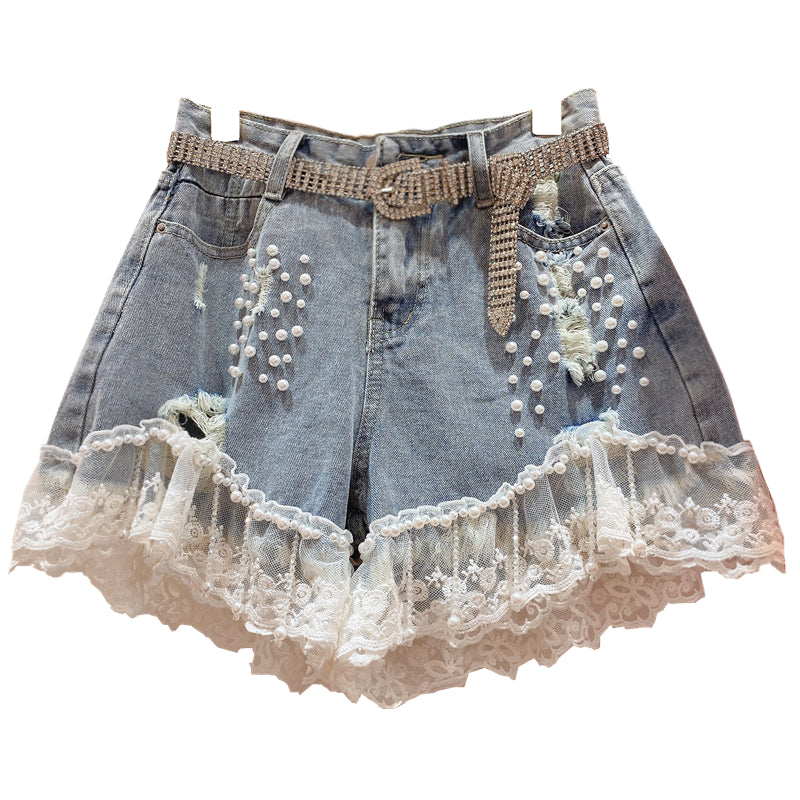 High-Waisted Shorts with Diamond Accents fo Korean Fashion Statement