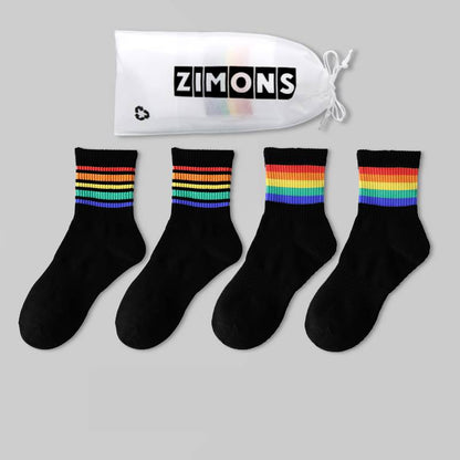 Thin Men's Short-Tube Rainbow Socks in Soft Cotton-Colorful Comfort