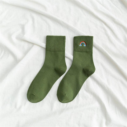 Fashionable Rainbow Embroidery Socks for Trendy Ladies