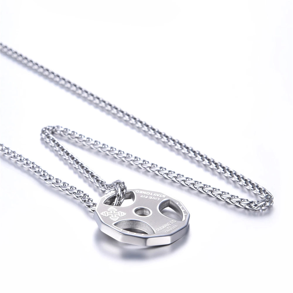 Stainless Steel Men's Fitness Barbell Gym Necklace