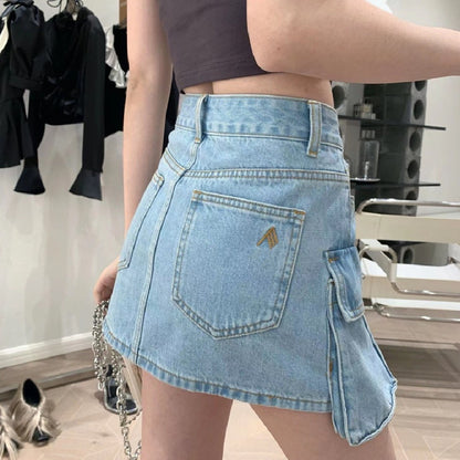 សំពត់ Denim ហោប៉ៅរបស់ស្ត្រីសម្រាប់រចនាប័ទ្មប្រចាំថ្ងៃ