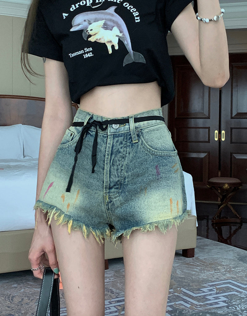 High Waist Denim Shorts for Women with a Raw Edge