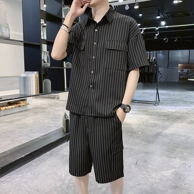 Men's Fashion Striped Shirt and Shorts Set for a Stylish Look