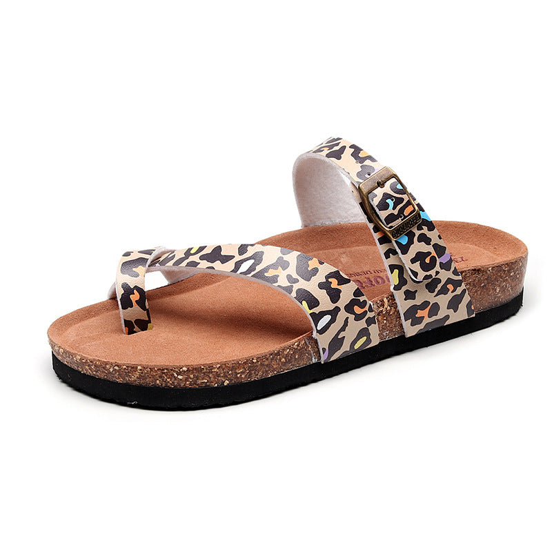 Leopard-Print Cork Slippers for Trendy and Comfortable Fashion