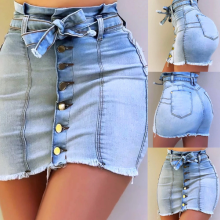 Trendy High-Waisted Lace-Up Denim Skirt-High Stretch Fashion Statement