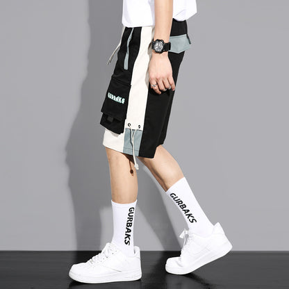 Stitching Contrast Color Loose Straight-Leg Overalls Pants