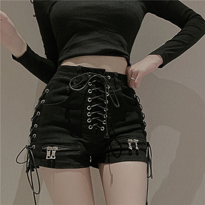 High Waist Zipper Strap Denim Shorts for a Fashion-Forward Look