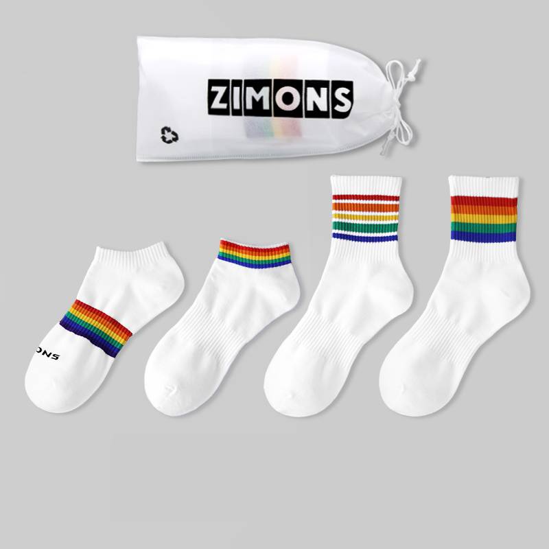 Thin Men's Short-Tube Rainbow Socks in Soft Cotton-Colorful Comfort