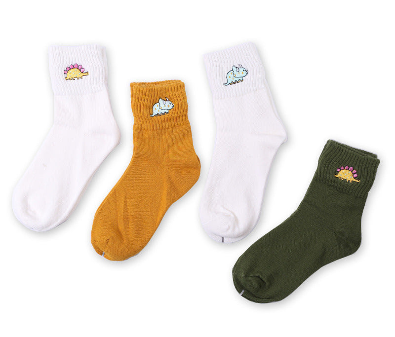 Cotton Embroidered Dinosaur Ladies Tube Socks-Creative Personality