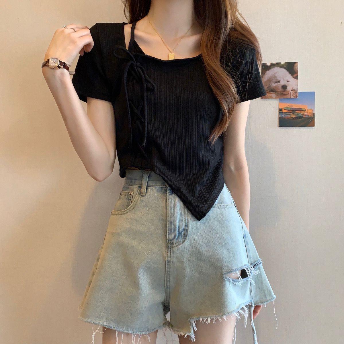 Women's Irregular Drawstring Stylishly Casual Short Sleeve