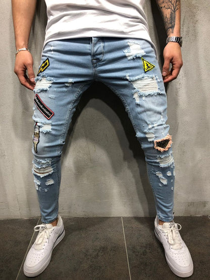 Men's Slim Cropped Fashionable Embroidered Jeans