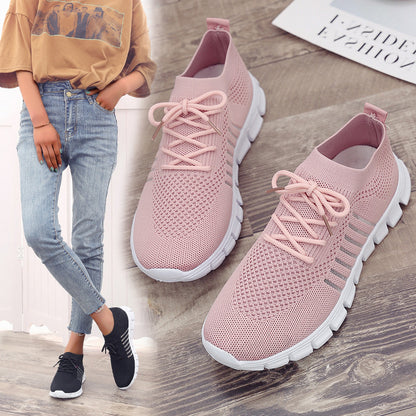 Breathable Women's Flying Knit Sports Shoes-Comfortable Flats